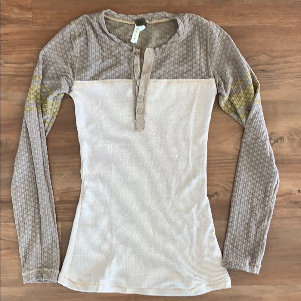 Free People Long Sleeve Waffle Top